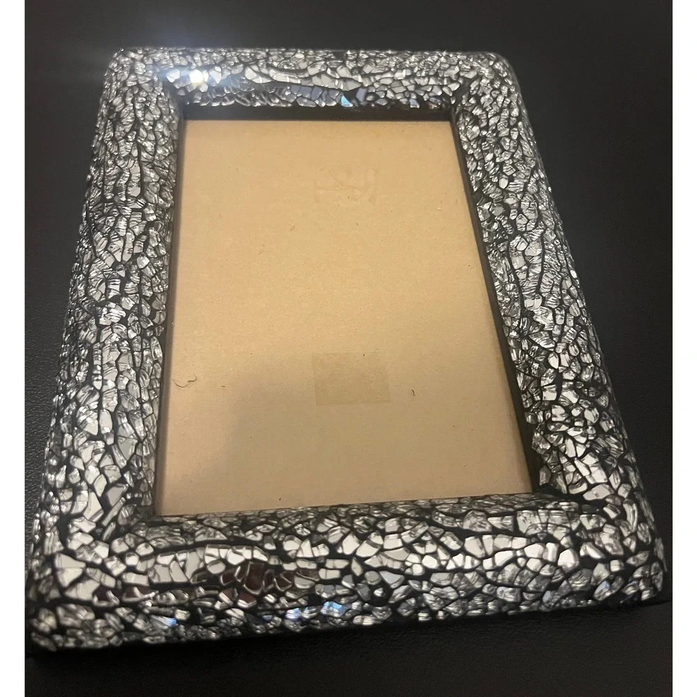 Mosaic Picture Frame Unisex 4x6 Silver Excellent Cracked Glass Mirror